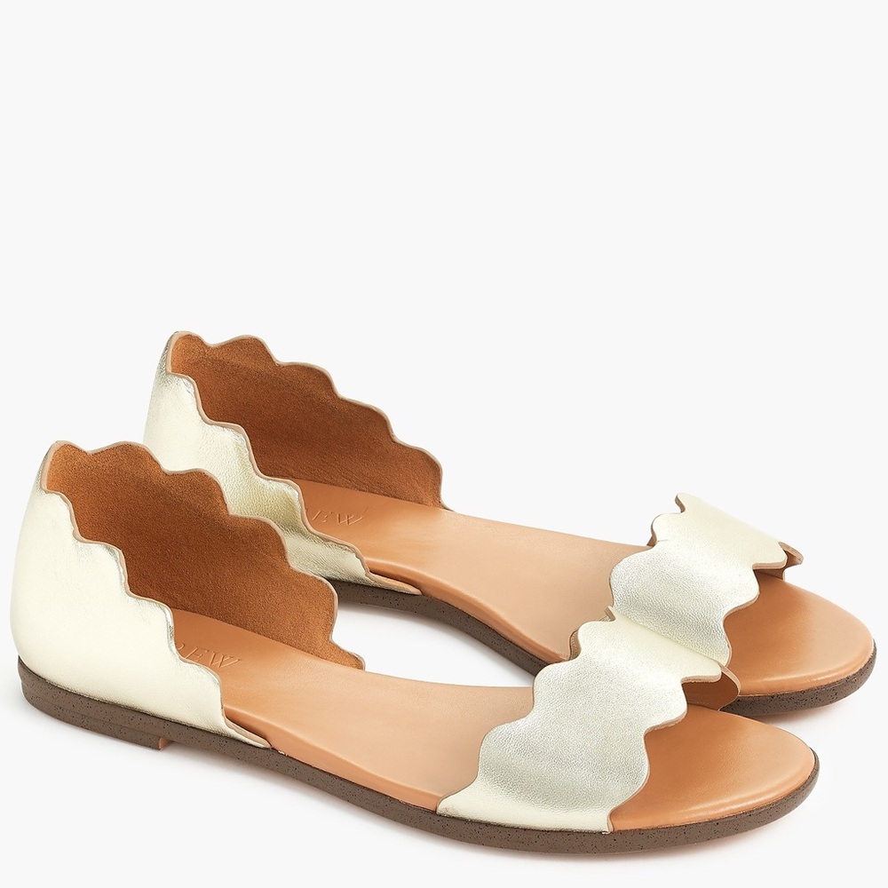 J Crew Leather scalloped peep-toe flats